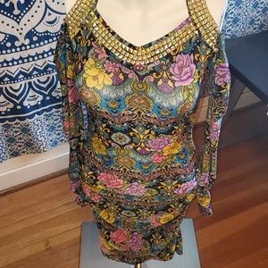 Ladies floral style dress w/ gold detail sm/med